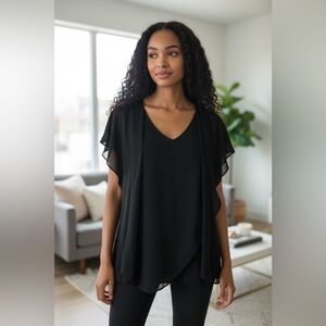 BCX Black Sheer Overlay Sleeveless Blouse – Size Large